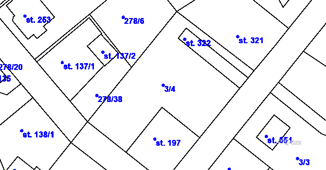 Parcela st. 3/4 v KÚ Lobkovice, Katastrální mapa