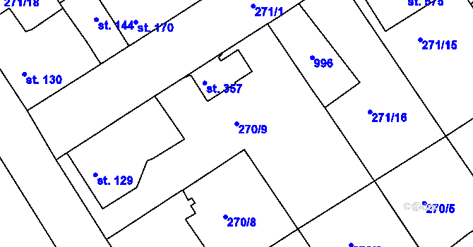 Parcela st. 270/9 v KÚ Lobkovice, Katastrální mapa