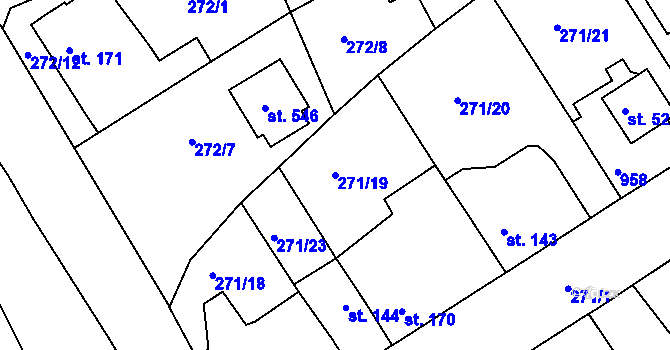 Parcela st. 271/19 v KÚ Lobkovice, Katastrální mapa