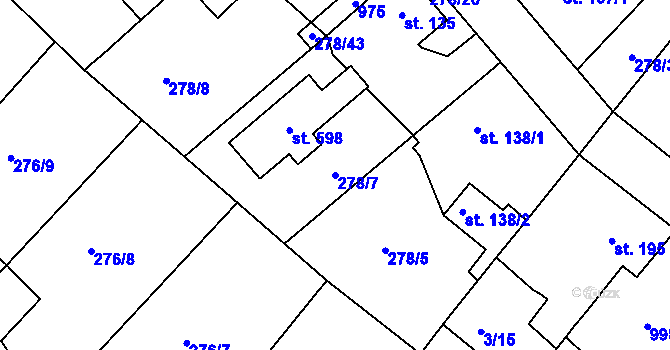 Parcela st. 278/7 v KÚ Lobkovice, Katastrální mapa