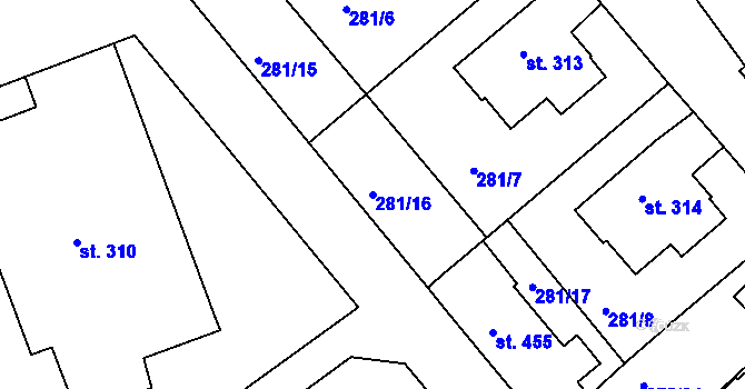 Parcela st. 281/16 v KÚ Lobkovice, Katastrální mapa