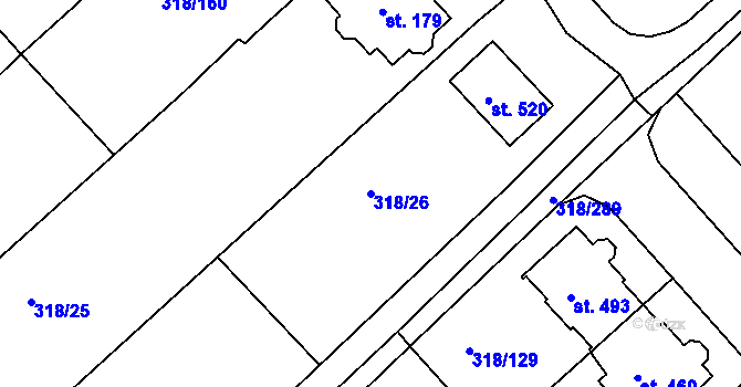 Parcela st. 318/26 v KÚ Lobkovice, Katastrální mapa