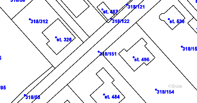 Parcela st. 318/151 v KÚ Lobkovice, Katastrální mapa