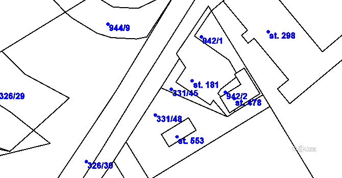 Parcela st. 331/45 v KÚ Lobkovice, Katastrální mapa