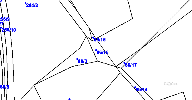 Parcela st. 86/16 v KÚ Lobkovice, Katastrální mapa
