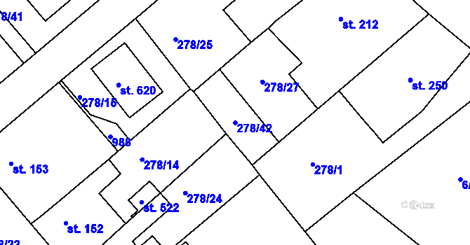 Parcela st. 278/42 v KÚ Lobkovice, Katastrální mapa
