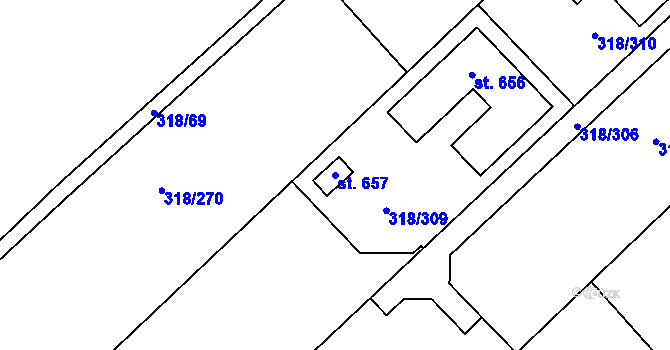 Parcela st. 657 v KÚ Lobkovice, Katastrální mapa