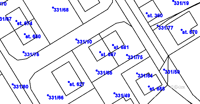 Parcela st. 667 v KÚ Lobkovice, Katastrální mapa