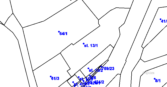 Parcela st. 13/1 v KÚ Mlékojedy u Neratovic, Katastrální mapa