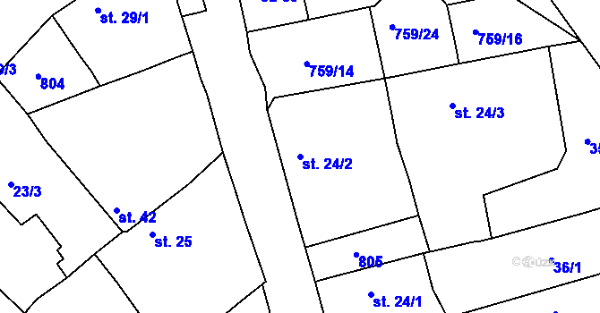Parcela st. 24/2 v KÚ Mlékojedy u Neratovic, Katastrální mapa