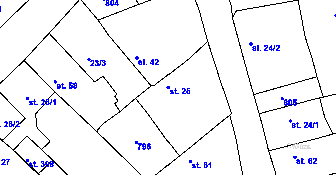 Parcela st. 25 v KÚ Mlékojedy u Neratovic, Katastrální mapa