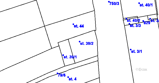 Parcela st. 39/2 v KÚ Mlékojedy u Neratovic, Katastrální mapa