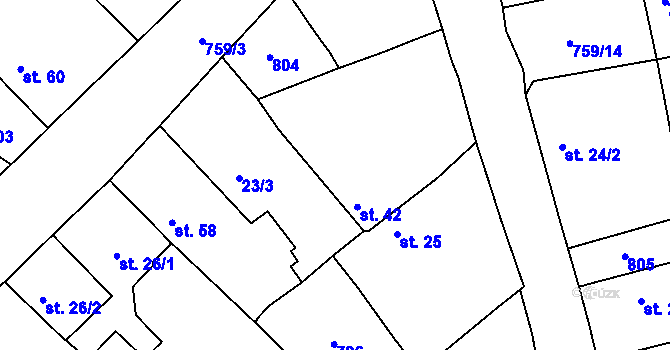 Parcela st. 42 v KÚ Mlékojedy u Neratovic, Katastrální mapa