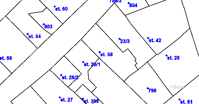 Parcela st. 58 v KÚ Mlékojedy u Neratovic, Katastrální mapa