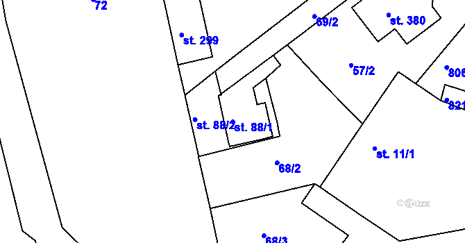 Parcela st. 88/1 v KÚ Mlékojedy u Neratovic, Katastrální mapa
