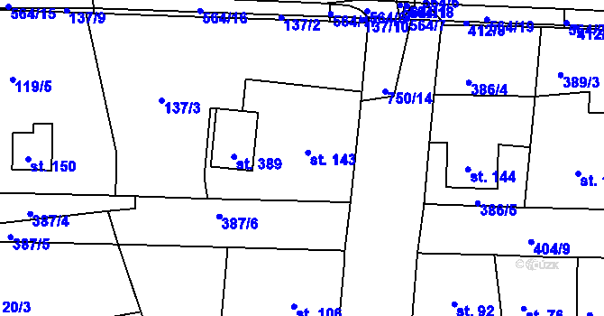 Parcela st. 143 v KÚ Mlékojedy u Neratovic, Katastrální mapa