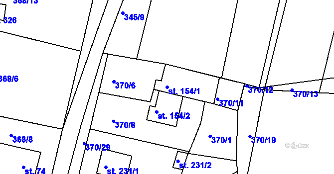 Parcela st. 154/1 v KÚ Mlékojedy u Neratovic, Katastrální mapa
