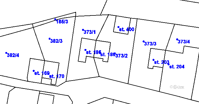 Parcela st. 186 v KÚ Mlékojedy u Neratovic, Katastrální mapa