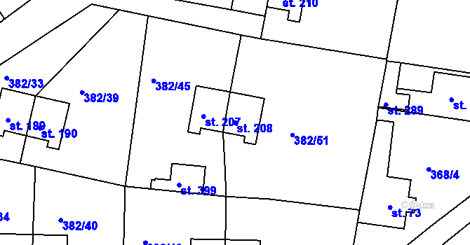 Parcela st. 208 v KÚ Mlékojedy u Neratovic, Katastrální mapa