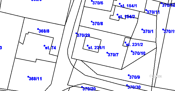 Parcela st. 231/1 v KÚ Mlékojedy u Neratovic, Katastrální mapa