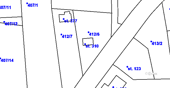 Parcela st. 310 v KÚ Mlékojedy u Neratovic, Katastrální mapa