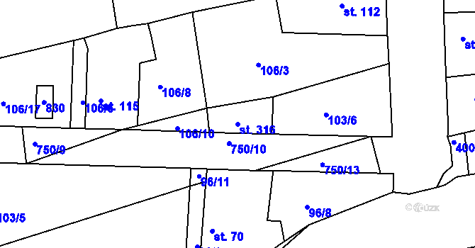 Parcela st. 316 v KÚ Mlékojedy u Neratovic, Katastrální mapa