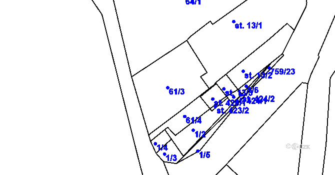 Parcela st. 61/3 v KÚ Mlékojedy u Neratovic, Katastrální mapa