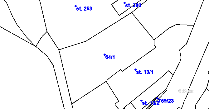 Parcela st. 64/1 v KÚ Mlékojedy u Neratovic, Katastrální mapa