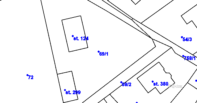 Parcela st. 69/1 v KÚ Mlékojedy u Neratovic, Katastrální mapa