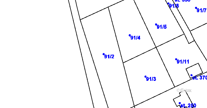 Parcela st. 91/2 v KÚ Mlékojedy u Neratovic, Katastrální mapa