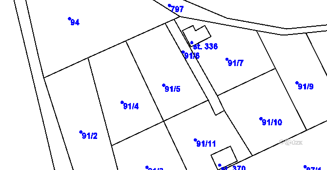 Parcela st. 91/5 v KÚ Mlékojedy u Neratovic, Katastrální mapa
