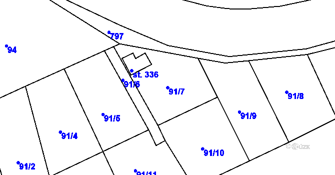 Parcela st. 91/7 v KÚ Mlékojedy u Neratovic, Katastrální mapa