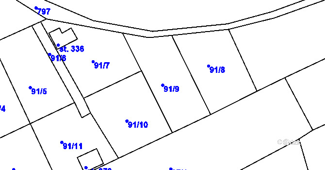 Parcela st. 91/9 v KÚ Mlékojedy u Neratovic, Katastrální mapa