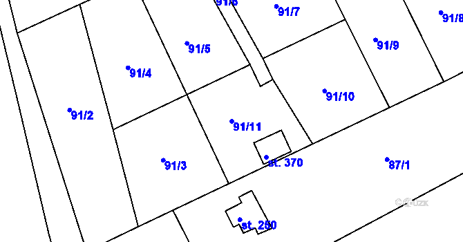 Parcela st. 91/11 v KÚ Mlékojedy u Neratovic, Katastrální mapa