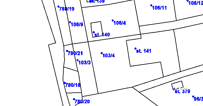 Parcela st. 103/4 v KÚ Mlékojedy u Neratovic, Katastrální mapa