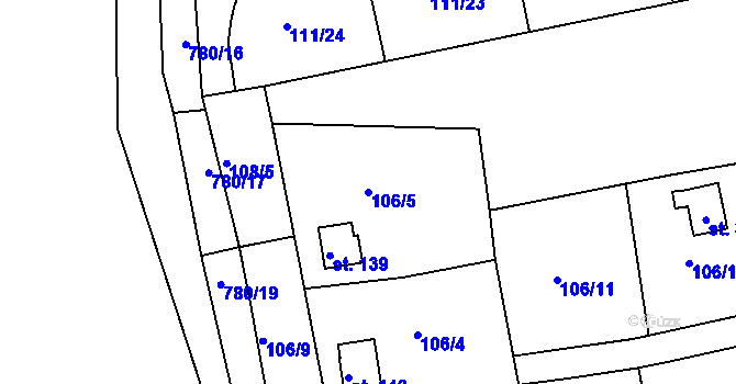 Parcela st. 106/5 v KÚ Mlékojedy u Neratovic, Katastrální mapa