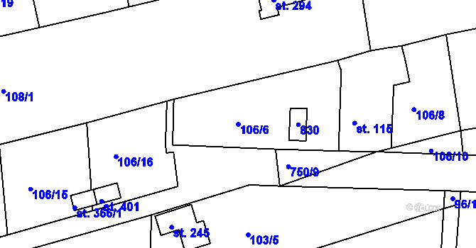Parcela st. 106/6 v KÚ Mlékojedy u Neratovic, Katastrální mapa