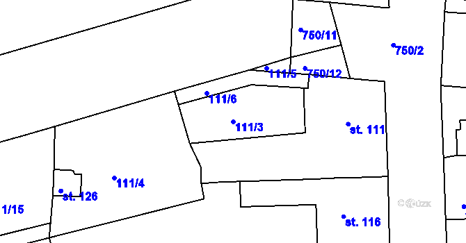 Parcela st. 111/3 v KÚ Mlékojedy u Neratovic, Katastrální mapa