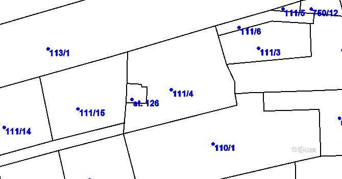 Parcela st. 111/4 v KÚ Mlékojedy u Neratovic, Katastrální mapa