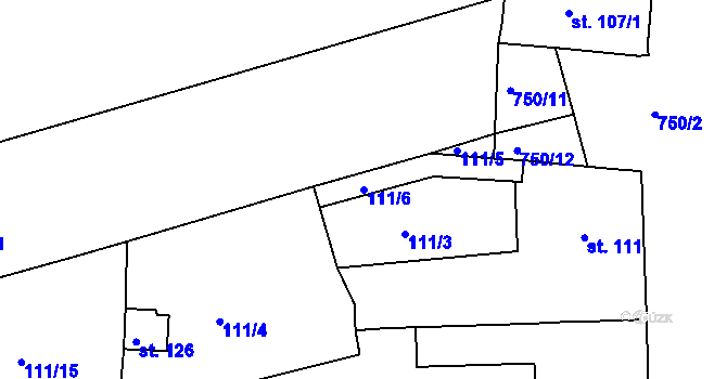 Parcela st. 111/6 v KÚ Mlékojedy u Neratovic, Katastrální mapa