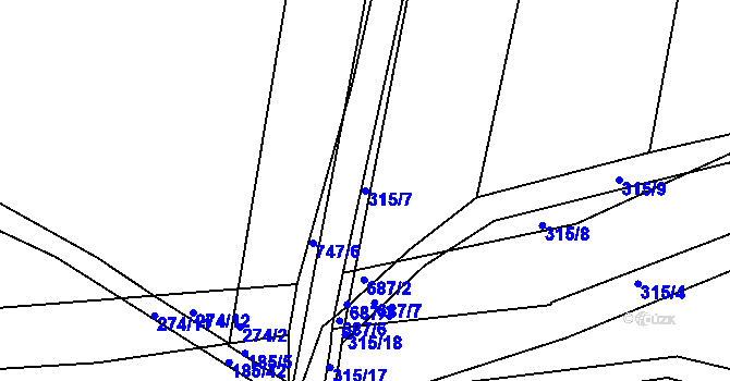 Parcela st. 315/7 v KÚ Mlékojedy u Neratovic, Katastrální mapa
