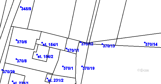 Parcela st. 370/12 v KÚ Mlékojedy u Neratovic, Katastrální mapa
