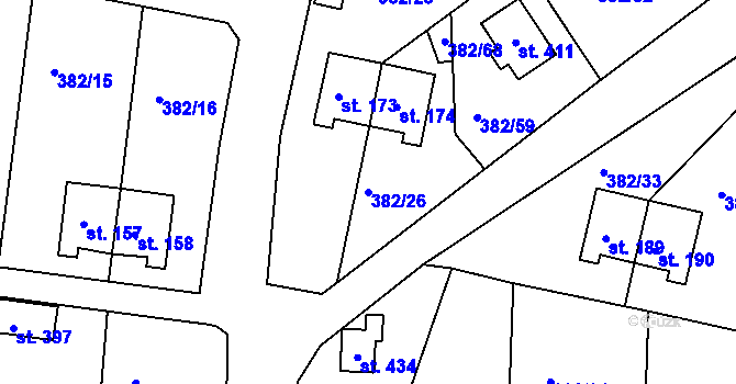 Parcela st. 382/26 v KÚ Mlékojedy u Neratovic, Katastrální mapa