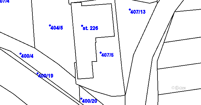 Parcela st. 407/5 v KÚ Mlékojedy u Neratovic, Katastrální mapa