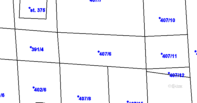 Parcela st. 407/6 v KÚ Mlékojedy u Neratovic, Katastrální mapa