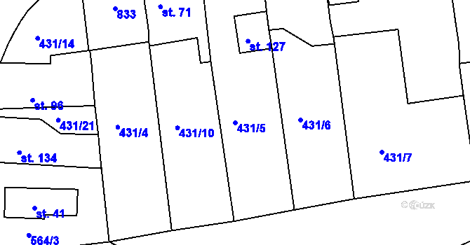 Parcela st. 431/5 v KÚ Mlékojedy u Neratovic, Katastrální mapa