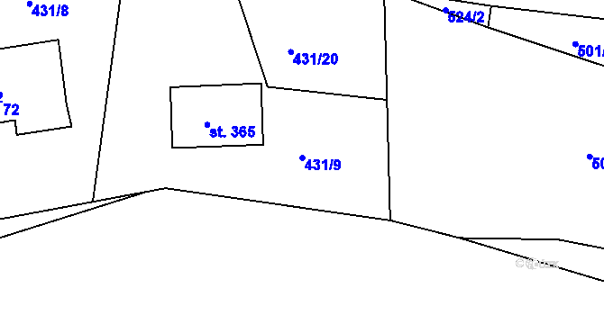Parcela st. 431/9 v KÚ Mlékojedy u Neratovic, Katastrální mapa