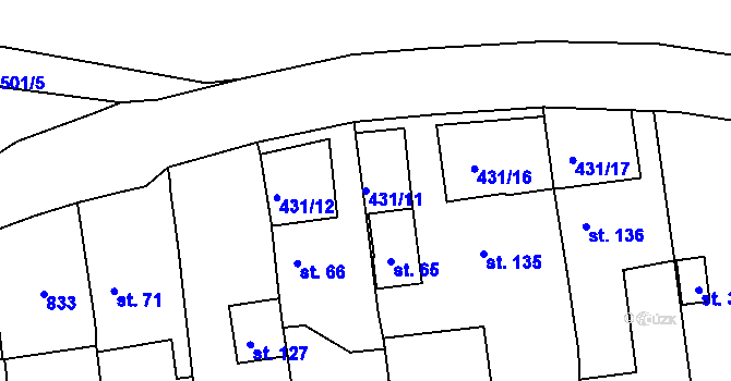 Parcela st. 431/11 v KÚ Mlékojedy u Neratovic, Katastrální mapa