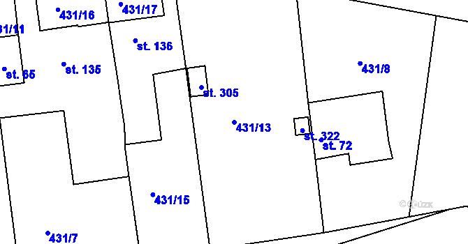 Parcela st. 431/13 v KÚ Mlékojedy u Neratovic, Katastrální mapa