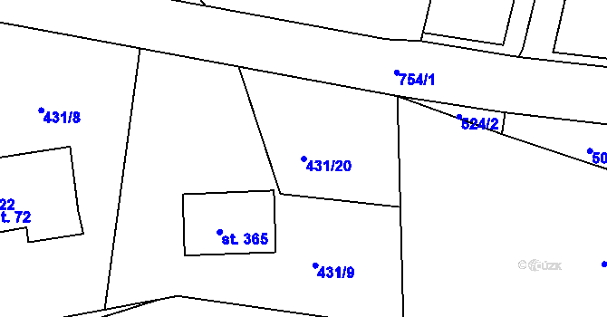 Parcela st. 431/20 v KÚ Mlékojedy u Neratovic, Katastrální mapa